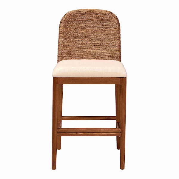 Bali & Pari Nadim Modern Bohemian Seagrass and Acacia Wood Counter Stool - 242-13488-ZORO
