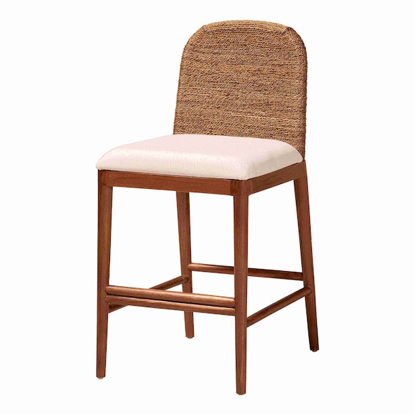 Bali & Pari Nadim Modern Bohemian Seagrass and Acacia Wood Counter Stool - 242-13488-ZORO
