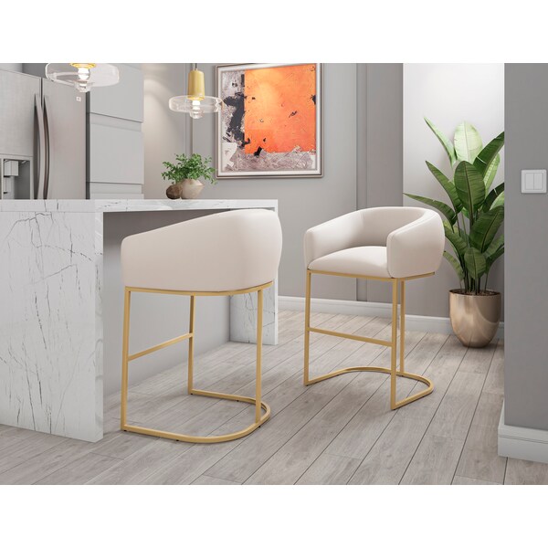 Manhattan Comfort Louvre Counter Stool in Cream and Titanium Gold - CS009-CR