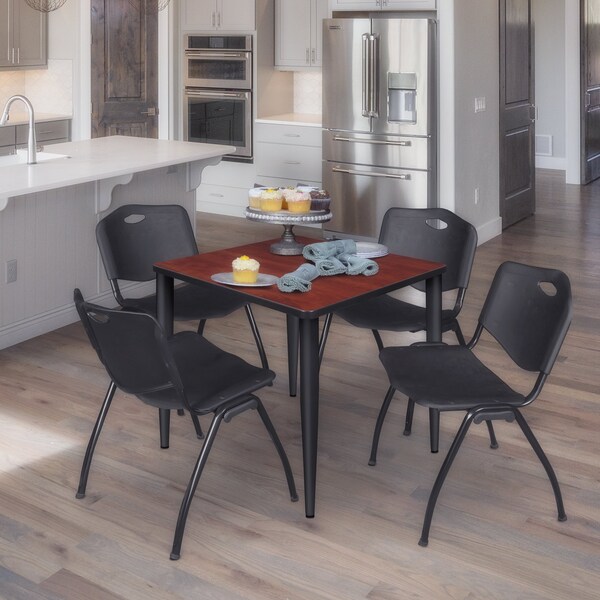 Regency Kahlo Square Table & Chair Sets, 30 W, 30 L, 29 H, Wood, Metal, Plastic Top, Cherry - TPL3030CHBK47BK