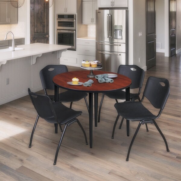 Regency Kahlo Round Table & Chair Sets, 42 W, 42 L, 29 H, Wood, Metal, Plastic Top, Cherry - TPL42RNDCHBK47BK