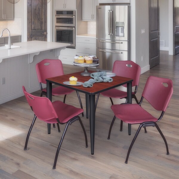 Regency Kahlo Square Table & Chair Sets, 30 W, 30 L, 29 H, Wood, Metal, Plastic Top, Cherry - TPL3030CHBK47BY