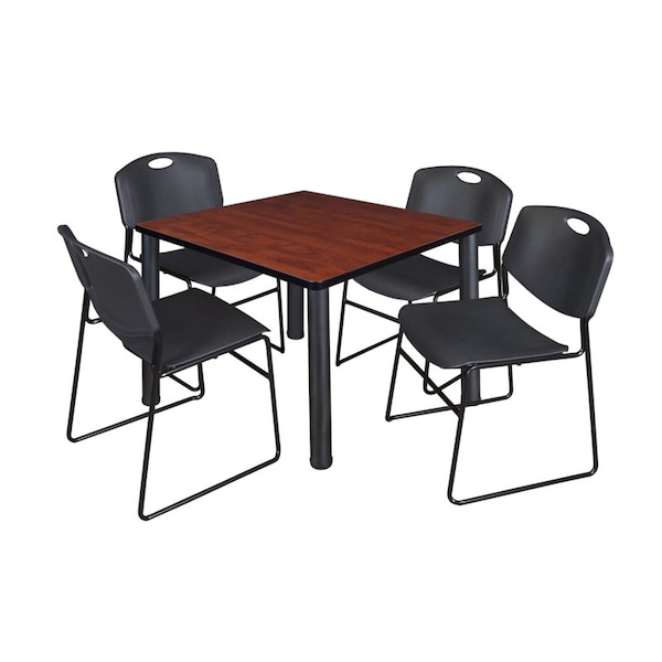 Kee/Zeng Square Cherry Table/4 Black Chairs, Square, 36", 36" W, 29" H, Cherry - TB3636CHBPBK44BK