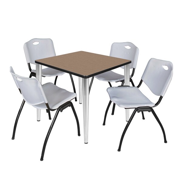 Regency Square Kahlo Breakroom Table W/ 4 M Stack Chairs, 30 in W, 30 in L, Noble Oak - TPL3030NOCM47GY