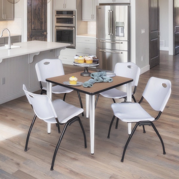 Regency Square Kahlo Breakroom Table W/ 4 M Stack Chairs, 30 in W, 30 in L, Noble Oak - TPL3030NOCM47GY