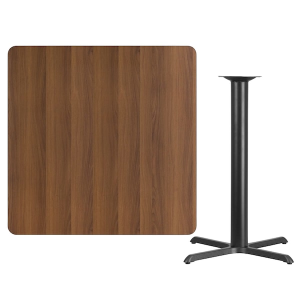 Flash Furniture Square Walnut Lam Table, Square w/X-Base, 42", 42" W, 42" L, 43.125" H, Laminate Top, Wood Grain - XU-WALTB-4242-T3333B-GG
