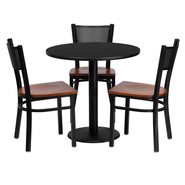 Flash Furniture Round Blk Lam Table, Rnd w/Cherry Seats, 30", 30" W, 30" L, 30" H, Laminate Top, Wood Grain - MD-0007-GG