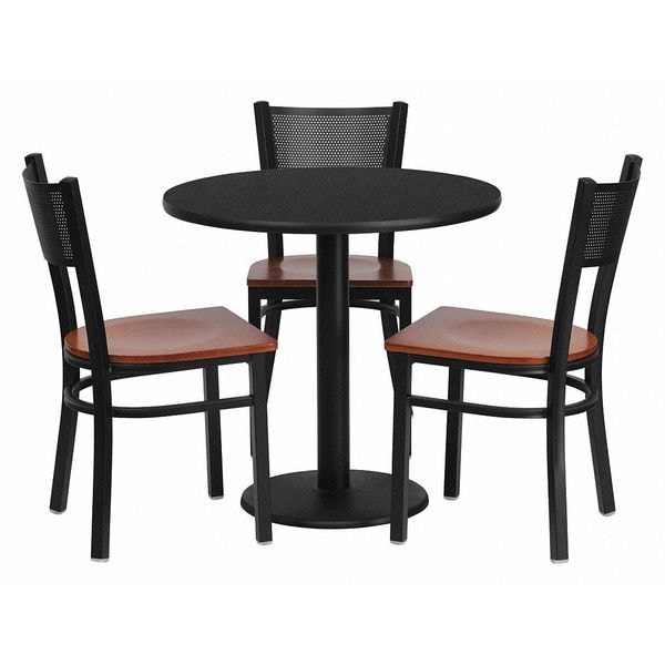 Flash Furniture Round Blk Lam Table, Rnd w/Cherry Seats, 30", 30" W, 30" L, 30" H, Laminate Top, Wood Grain - MD-0007-GG