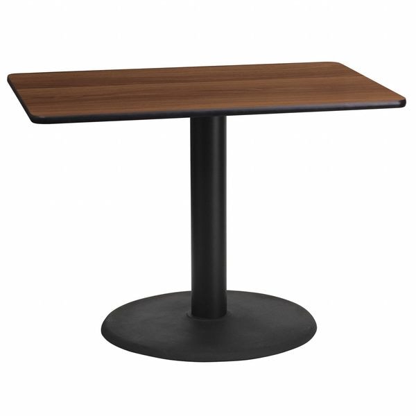 Flash Furniture Rectangle Walnut Table, Rctngl w/Round Base, 24"x42", 24" W, 42" L, 31.125" H, Laminate Top - XU-WALTB-2442-TR24-GG