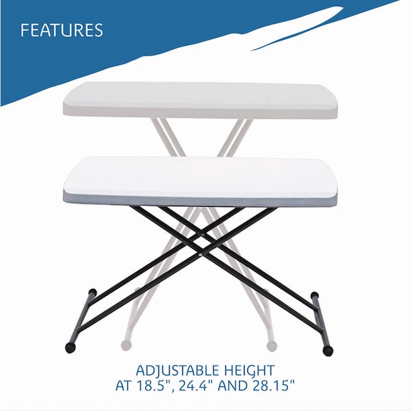 Iceberg Rectangle Folding Table, 30" W, 20" L, 25" to 28" H, Platinum/Gray Top - 65490
