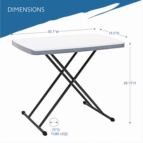 Iceberg Rectangle Folding Table, 30" W, 20" L, 25" to 28" H, Platinum/Gray Top - 65490