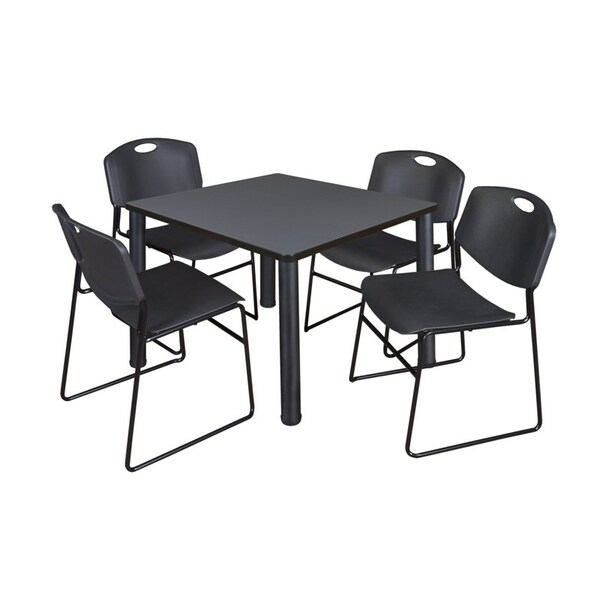 Kee/Zeng Square Gray Table/4 Black Chairs, Square, 36", 36" W, 29" H, Gray - TB3636GYBPBK44BK