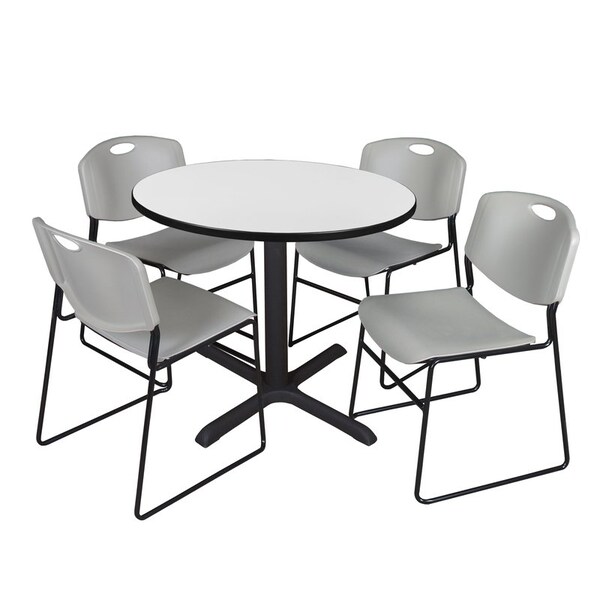 Regency Cain Round Table & Chair Sets, 36 W, 36 L, 29 H, Wood, Metal, Polypropylene Top, White - TB36RNDWH44GY