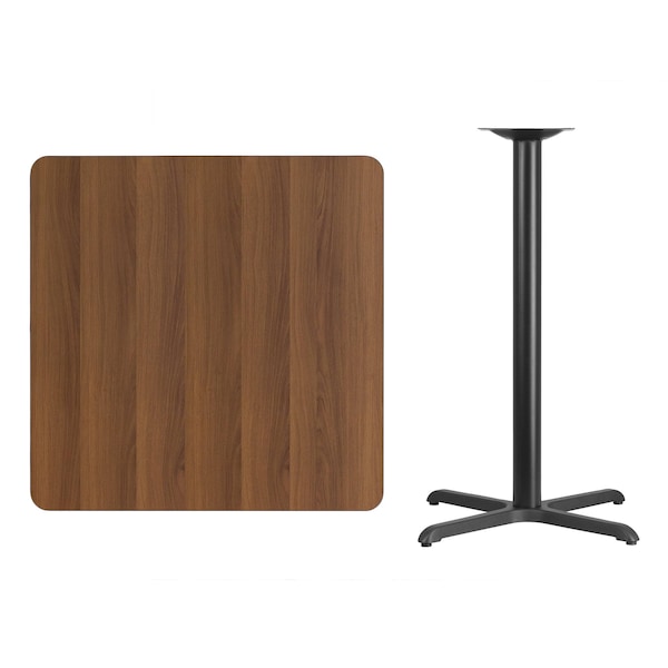 Flash Furniture Square Walnut Table, Sqr w/X-Base, 36"W x 43.13"H, 36" W, 36" L, 43.125" H, Laminate Top, Wood Grain - XU-WALTB-3636-T3030B-GG
