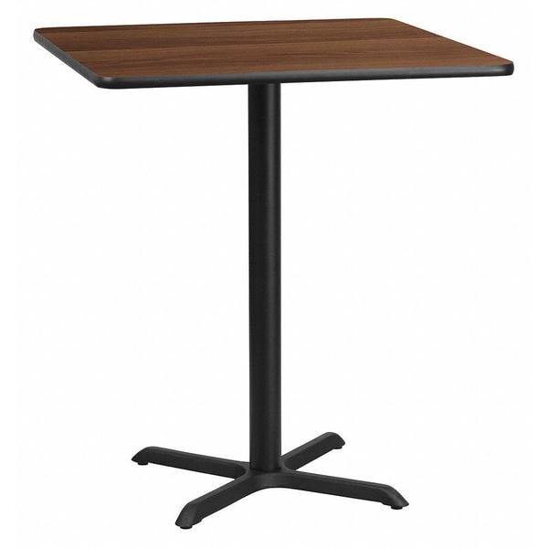 Flash Furniture Square Walnut Table, Sqr w/X-Base, 36"W x 43.13"H, 36" W, 36" L, 43.125" H, Laminate Top, Wood Grain - XU-WALTB-3636-T3030B-GG