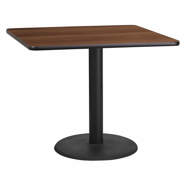 Flash Furniture Square Walnut Table Top, Square w/Round Base, 36", 36" W, 36" L, 31.125" H, Laminate Top, Wood Grain - XU-WALTB-3636-TR24-GG