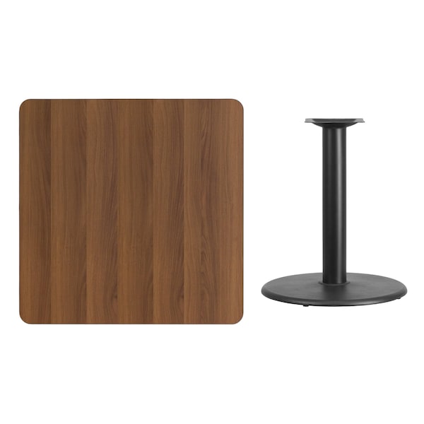 Flash Furniture Square Walnut Table Top, Square w/Round Base, 36", 36" W, 36" L, 31.125" H, Laminate Top, Wood Grain - XU-WALTB-3636-TR24-GG