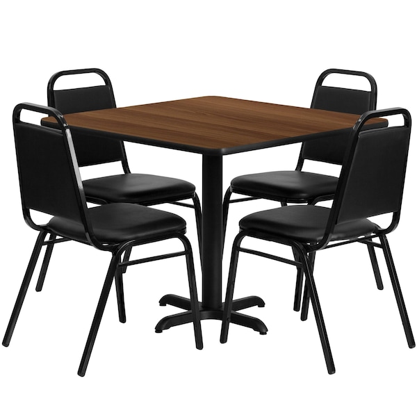 Flash Furniture Square Walnut Table, Bnqut Chair, Sqr, X-Base, 36", 36" W, 36" L, 30" H, Laminate Top, Wood Grain - HDBF1012-GG