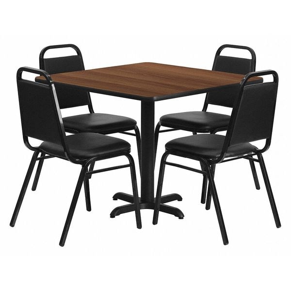 Flash Furniture Square Walnut Table, Bnqut Chair, Sqr, X-Base, 36", 36" W, 36" L, 30" H, Laminate Top, Wood Grain - HDBF1012-GG