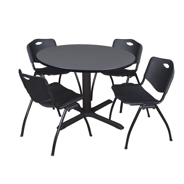 Cain Round Tables > Breakroom Tables > Cain Round Table & Chair Sets, Wood|Metal|Plastic Top, Grey - TB48RNDGY47BK