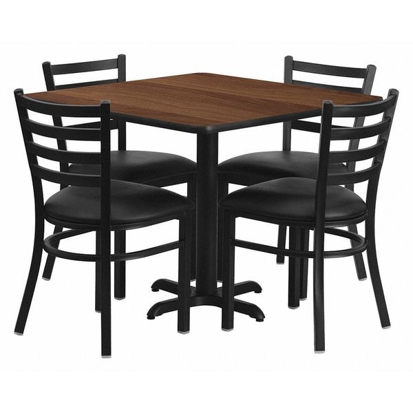 Flash Furniture Square Walnut Table, Blk Seat, Square, X-Base, 36", 36" W, 36" L, 30" H, Laminate Top, Wood Grain - HDBF1016-GG