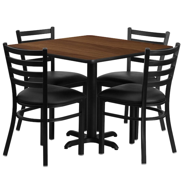 Flash Furniture Square Walnut Table, Blk Seat, Square, X-Base, 36", 36" W, 36" L, 30" H, Laminate Top, Wood Grain - HDBF1016-GG