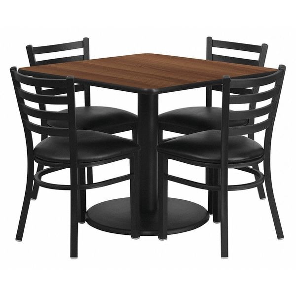 Flash Furniture Square Walnut Table, Blk Seat, Sqr, Rnd Base, 36", 36" W, 36" L, 30" H, Laminate Top, Wood Grain - RSRB1016-GG