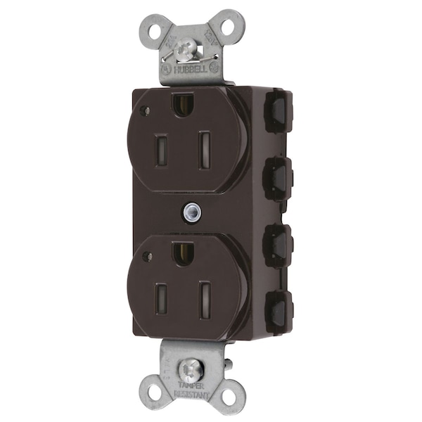 Hubbell Wiring Device-Kellems Straight Blade Devices, Receptacles, Duplex, SNAPConnect, Tamper Resistant, LED Indicator, 15A 125V, 2-Pole 3-Wire Grounding, 5-15R, Nylon, Brown, USA - SNAP5262LTRA