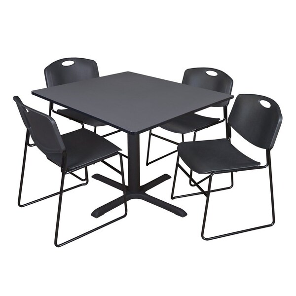 Cain Square Tables > Breakroom Tables > Cain Square Table & Chair Sets, Wood|Metal|Polypropylene Top - TB4848GY44BK