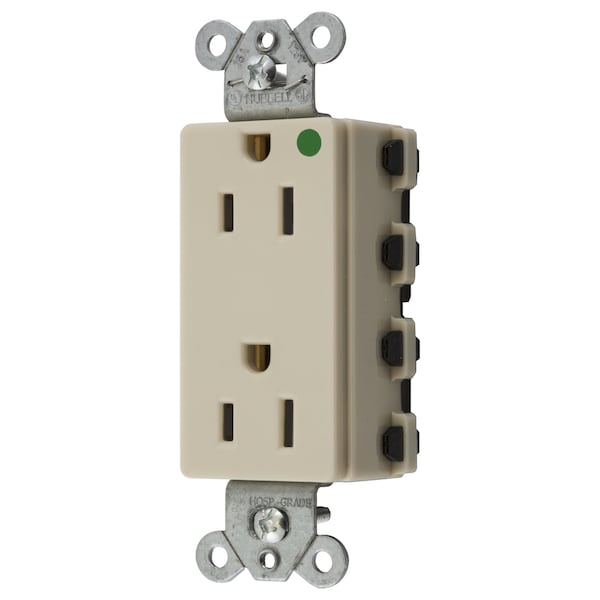 Hubbell Wiring Device-Kellems Straight Blade Devices, Receptacles, Style Line Decorator, SNAPConnect, Hospital Grade, 15A 125V, 2-Pole 3- Wire Grounding, 5-15R, Nylon, Ivory, USA - SNAP2172INA