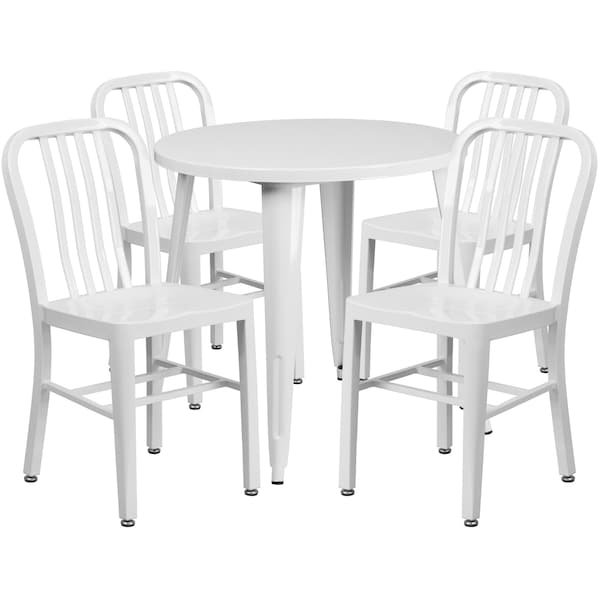 Flash Furniture Round 30" W, 30" L, 29.5" H, Metal Top, White - CH-51090TH-4-18VRT-WH-GG