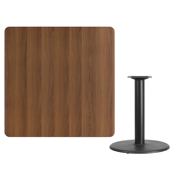 Flash Furniture Square Walnut Table Top, Square w/Round Base, 42", 42" W, 42" L, 31.125" H, Laminate Top, Wood Grain - XU-WALTB-4242-TR24-GG