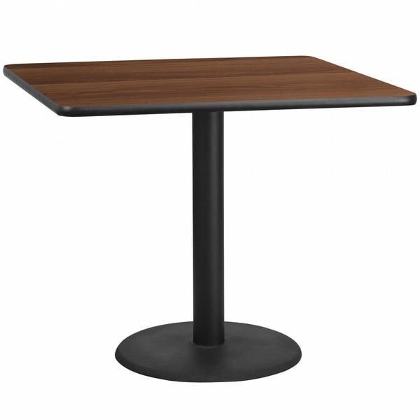 Flash Furniture Square Walnut Table Top, Square w/Round Base, 42", 42" W, 42" L, 31.125" H, Laminate Top, Wood Grain - XU-WALTB-4242-TR24-GG