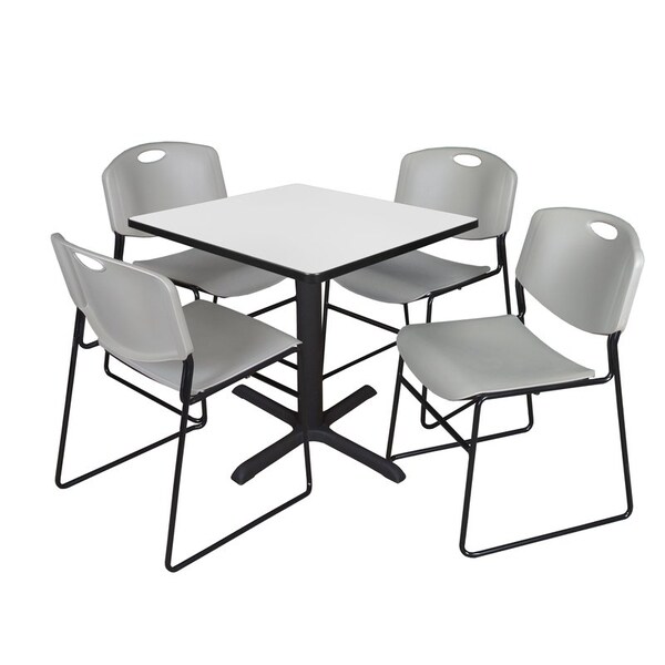 Regency Cain Square Table & Chair Sets, 30 W, 30 L, 29 H, Wood, Metal, Polypropylene Top, White - TB3030WH44GY