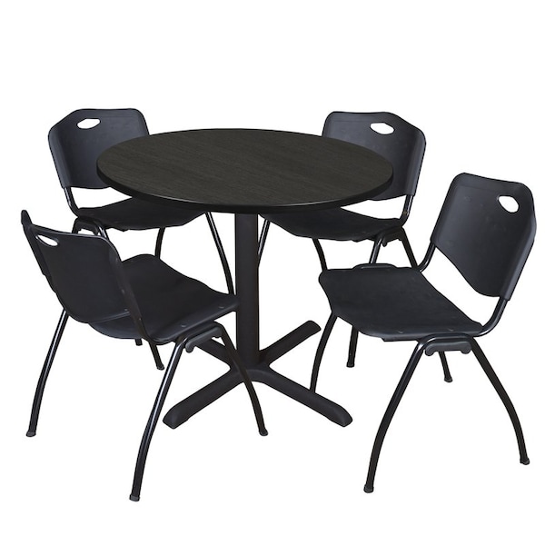 Regency Cain Round Table & Chair Sets, 42 W, 42 L, 29 H, Wood, Metal, Plastic Top, Ash Grey - TB42RNDAG47BK