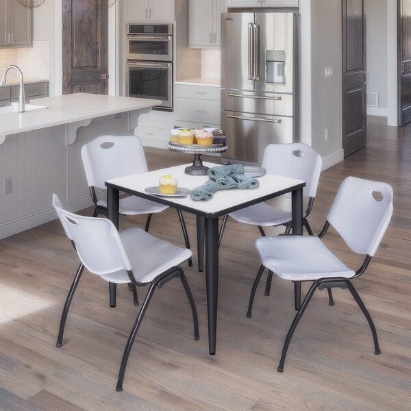 Regency Kahlo Square Table & Chair Sets, 30 W, 30 L, 29 H, Wood, Metal, Plastic Top, White - TPL3030WHBK47GY