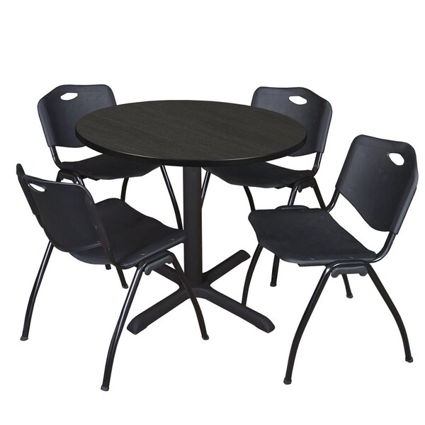 Regency Cain Round Table & Chair Sets, 36 W, 36 L, 29 H, Wood, Metal, Plastic Top, Ash Grey - TB36RNDAG47BK