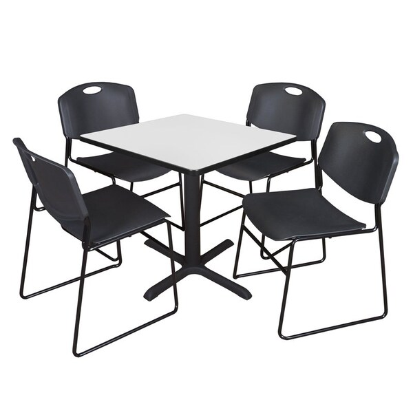 Regency Cain Square Table & Chair Sets, 30 W, 30 L, 29 H, Wood, Metal, Polypropylene Top, White - TB3030WH44BK