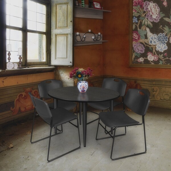 Regency Kahlo Round Table & Chair Sets, 48 W, 48 L, 29 H, Wood, Metal, Polypropylene Top, Ash Grey - TPL48RNDAGBK44BK
