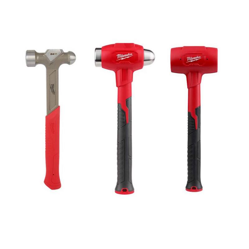 Milwaukee 48 oz. Dead Blow Hammer with 32 oz. Dead Blow Ball Peen Hammer and 24 oz. Steel Ball Peen Hammer (3-Piece) - 48-22-9131-48-22-9141-48-22-9151