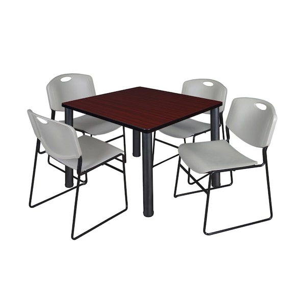 Kee/Zeng Square Mahogy. Table/4 Gray Chairs, Square, 36", 36" W, 29" H, Mahogany - TB3636MHBPBK44GY