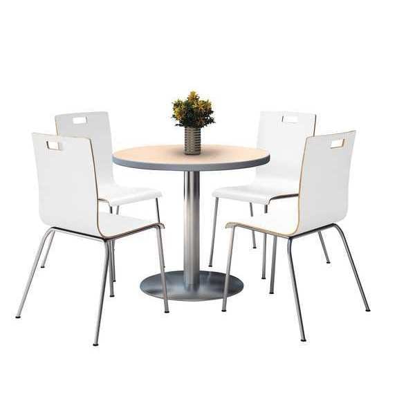 Kfi Round KFI Round 42" Dia. Pedestal Table with 4 White Stacking Bentwood Chairs, Natural Laminate Top - T42RD-B1922SL-NA-9222CH-WH