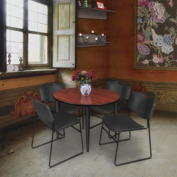 Regency Kahlo Round Table & Chair Sets, 36 W, 36 L, 29 H, Wood, Metal, Polypropylene Top, Cherry - TPL36RNDCHBK44BK