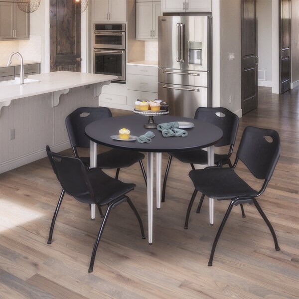 Regency Kahlo Round Table & Chair Sets, 48 W, 48 L, 29 H, Wood, Metal, Plastic Top, Grey - TPL48RNDGYCM47BK