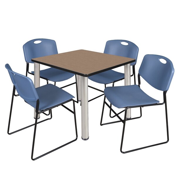Regency Square Kee Breakroom Table W/ 4 Zeng Stack Chairs, 36 in W, 36 in L, Noble Oak - TB3636NOBPCM44BE