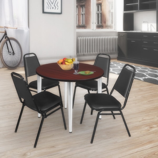 Regency Kahlo Round Table & Chair Sets, 36 W, 36 L, 29 H, Wood, Metal, Vinyl Top, Mahogany - TPL36RNDMHCM29BK