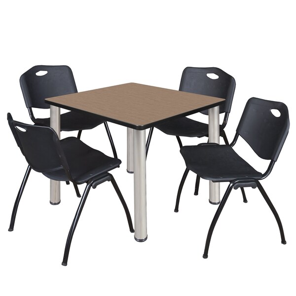 Regency Square Kee Breakroom Table W/ 4 M Stack Chairs, 36 in W, 36 in L, Noble Oak - TB3636NOBPCM47BK