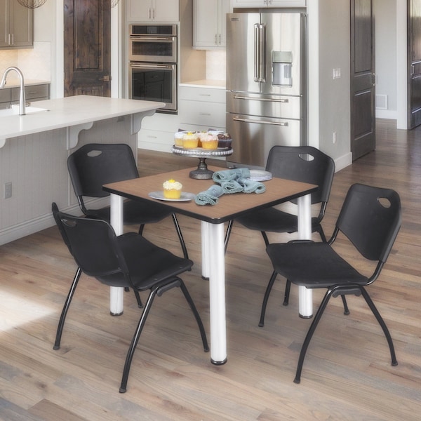 Regency Square Kee Breakroom Table W/ 4 M Stack Chairs, 36 in W, 36 in L, Noble Oak - TB3636NOBPCM47BK