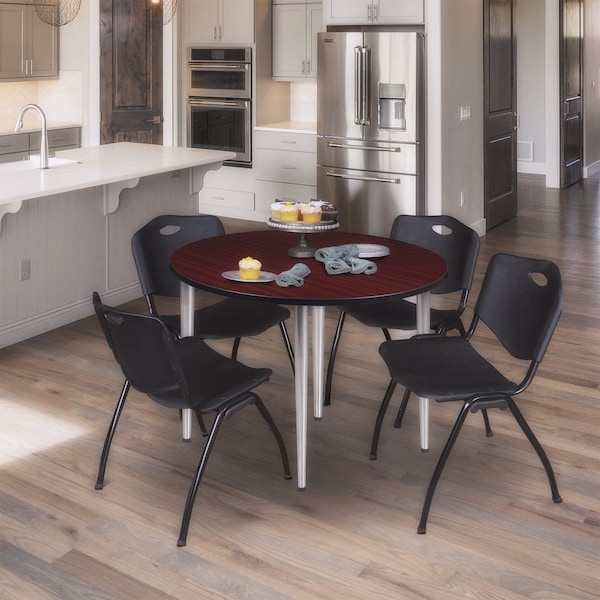 Regency Kahlo Round Table & Chair Sets, 48 W, 48 L, 29 H, Wood, Metal, Plastic Top, Mahogany - TPL48RNDMHCM47BK