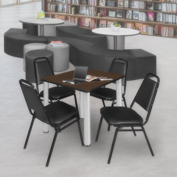 Regency Square Kee Breakroom Table W/ 4 Restaurant Stack Chairs, 30 in W, 30 in L, Neo Walnut - TB3030NWBPCM29BK